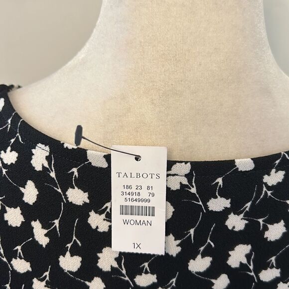 Talbots black white patterned short sleeve blouse Size 1X New - Picture 7 of 11